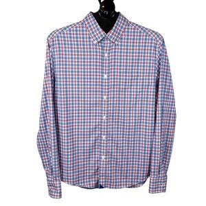 UNTUCKit Darrow-Perf Mens Blue Red Plaid Performance Shirt Regular Fit
